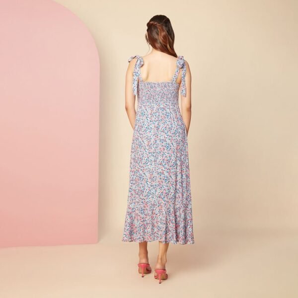 Blue Floral Printed Fit and Flare Midi Dress - Image 3